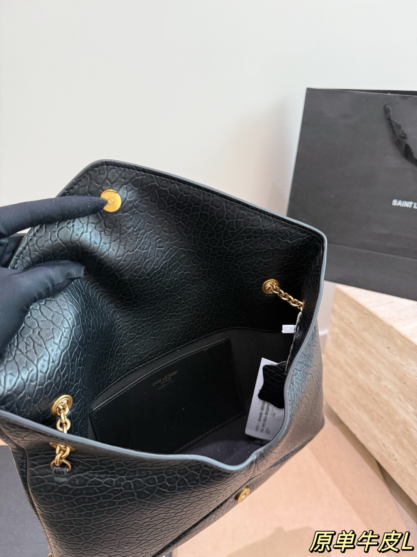 Yves Saint Laurent Cassandre Grained Lambskin Chain Clutch