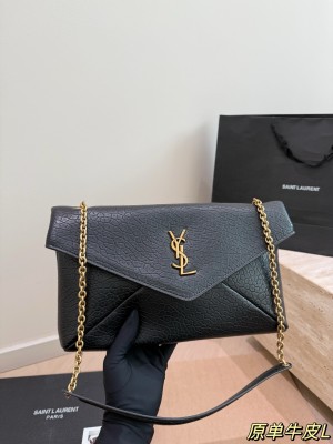 Yves Saint Laurent Cassandre Grained Lambskin Chain Clutch