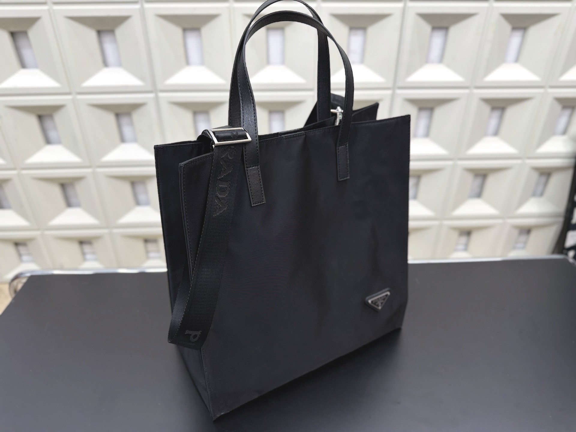 (Prada) Black Nylon Tote Bag