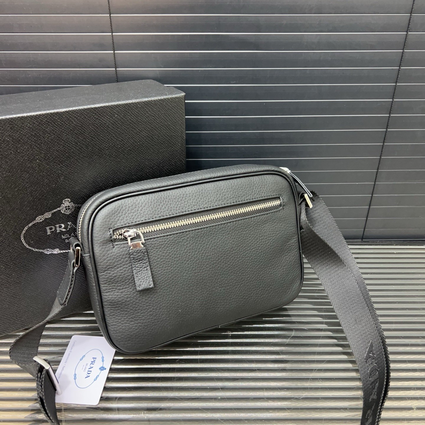 Prada Men's Black Leather Shoulder/Crossbody Camera Bag