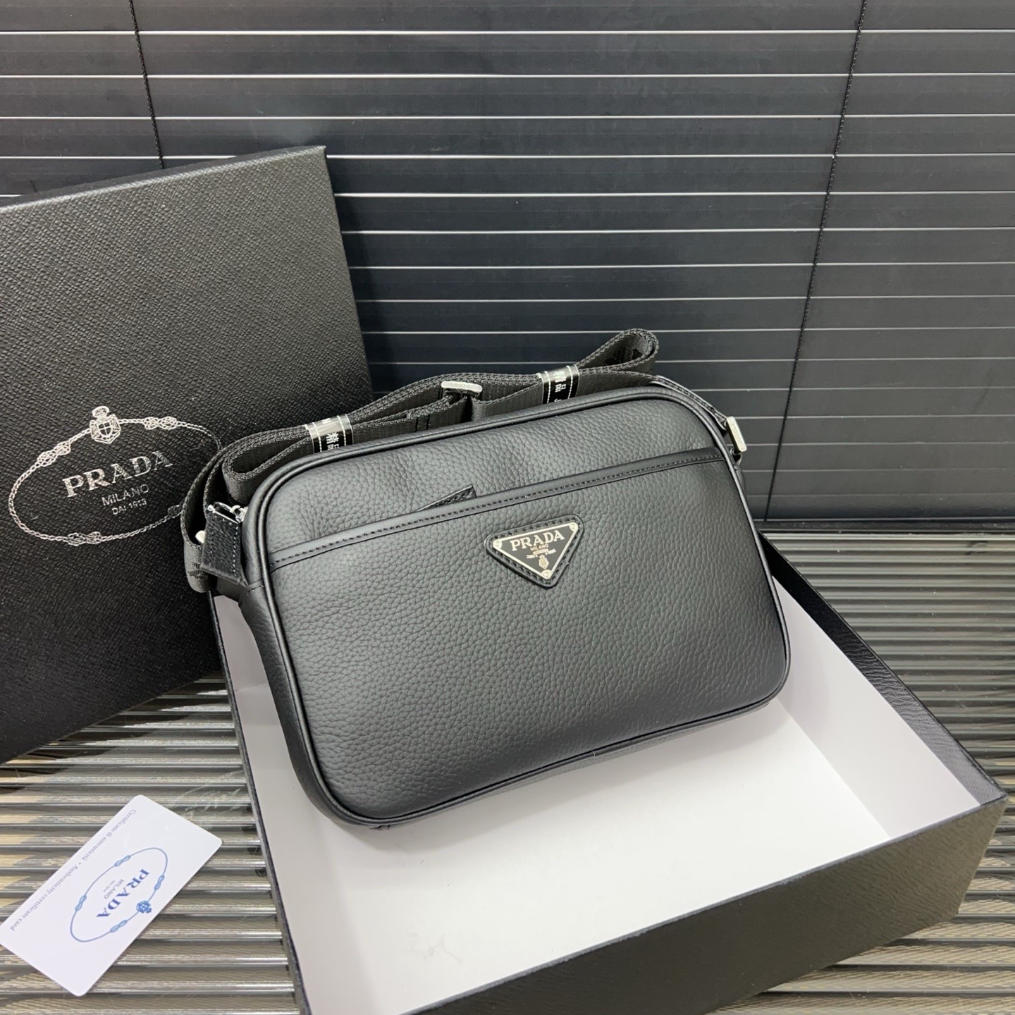 Prada Men's Black Leather Shoulder/Crossbody Camera Bag