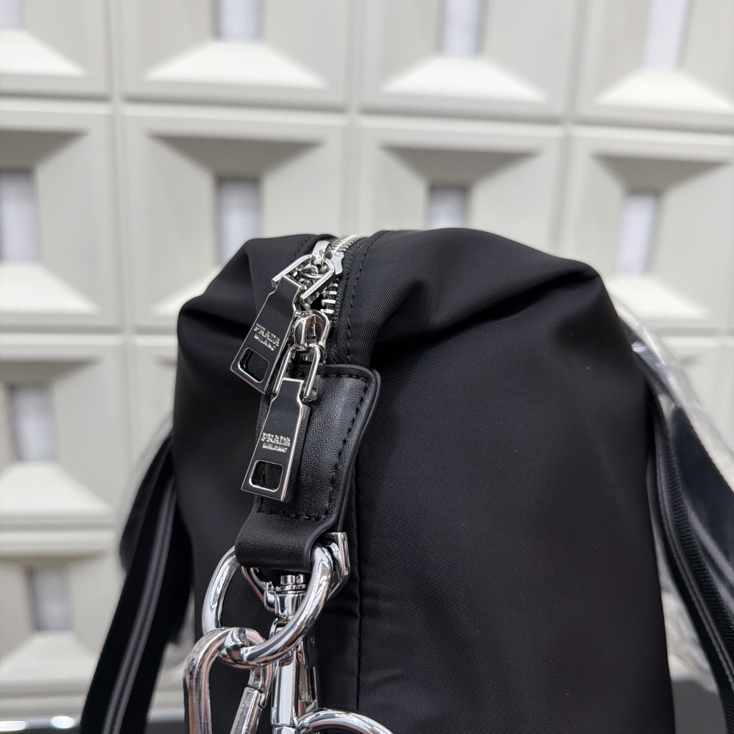 （Prada) Black Nylon Tote Travel Bag