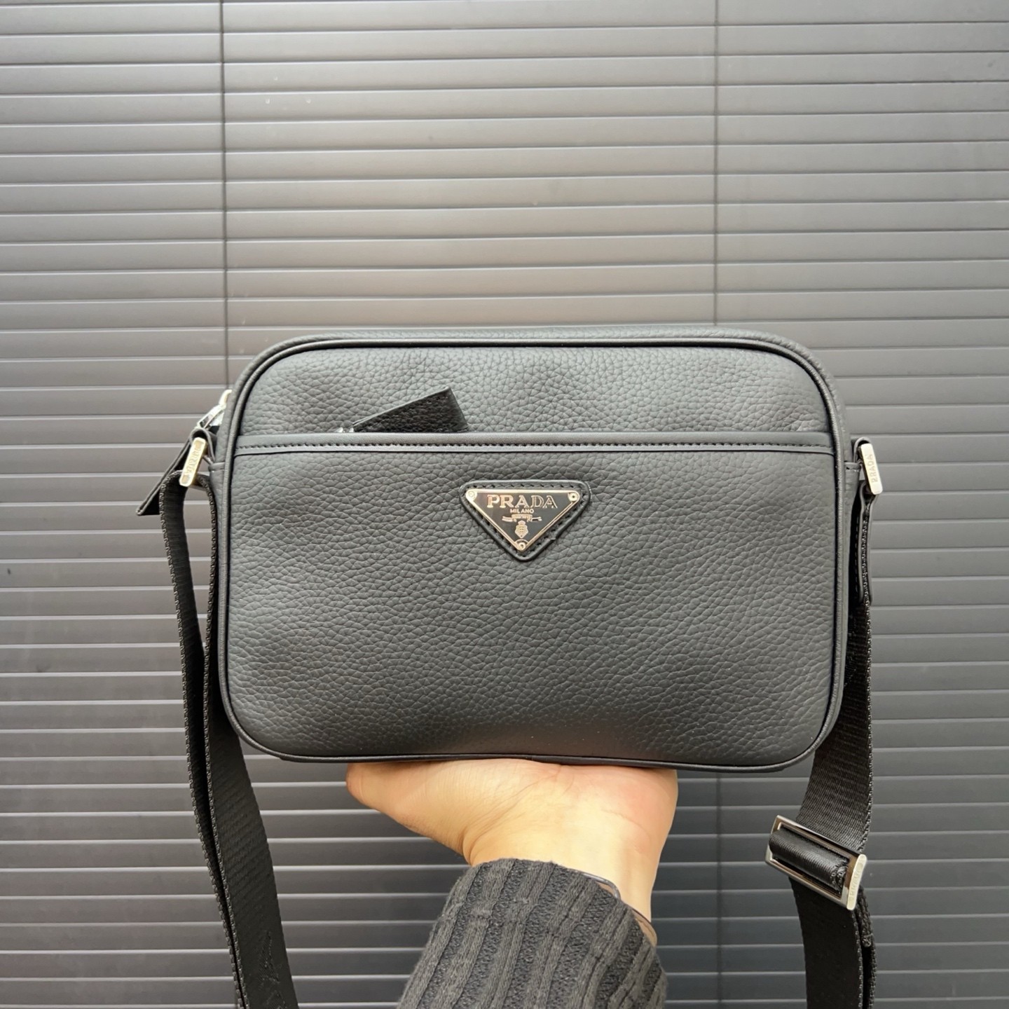 Prada Men's Black Leather Shoulder/Crossbody Camera Bag