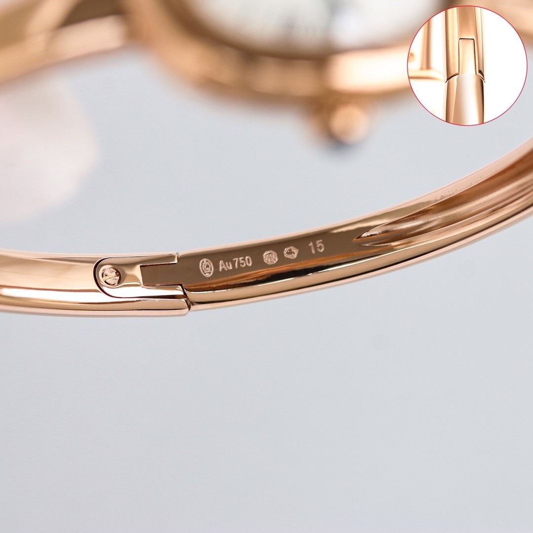 A mini bracelet watch from Cartier’s Baignoire collection.