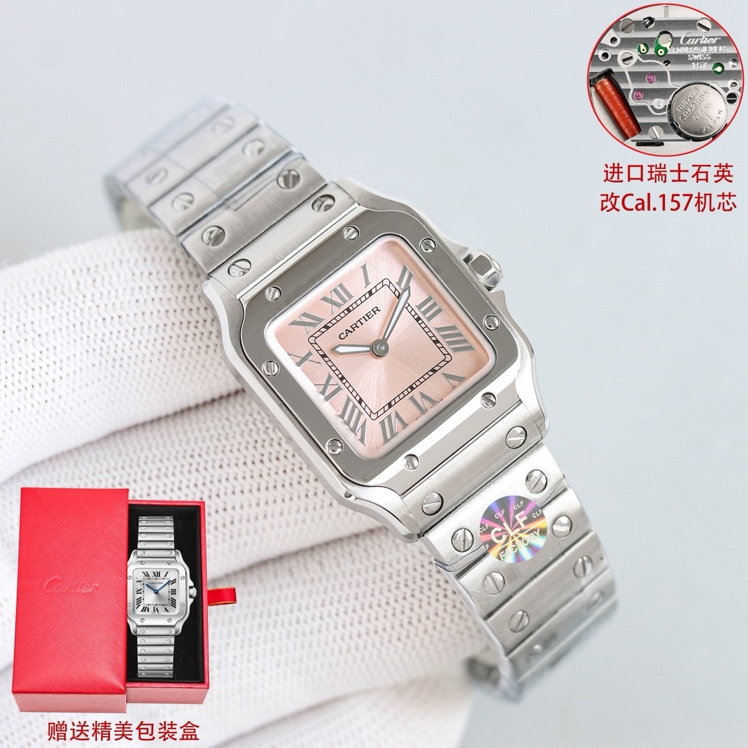 A classic stainless steel watch from the Cartier Santos collection.