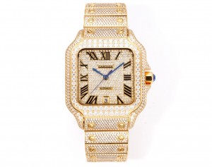 A fully diamond-set (Iced Out) custom edition of the Cartier Santos collection.