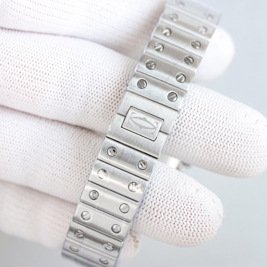 A classic stainless steel watch from the Cartier Santos collection.