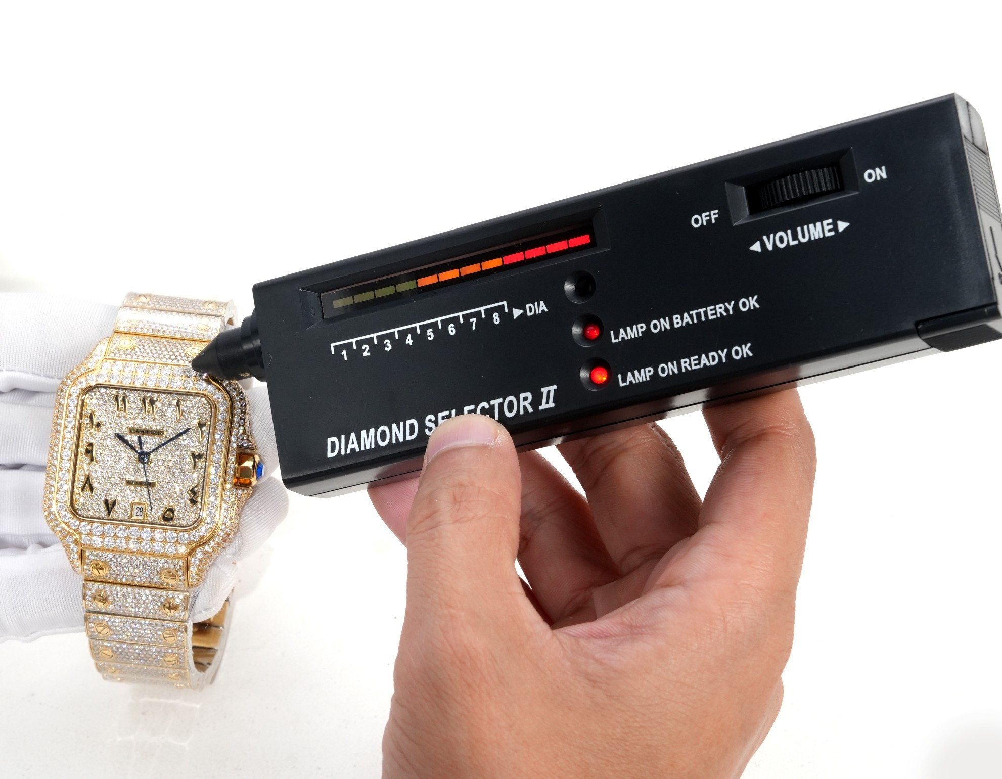 (Cartier) Custom-made full-diamond version of the Santos de Cartier collection