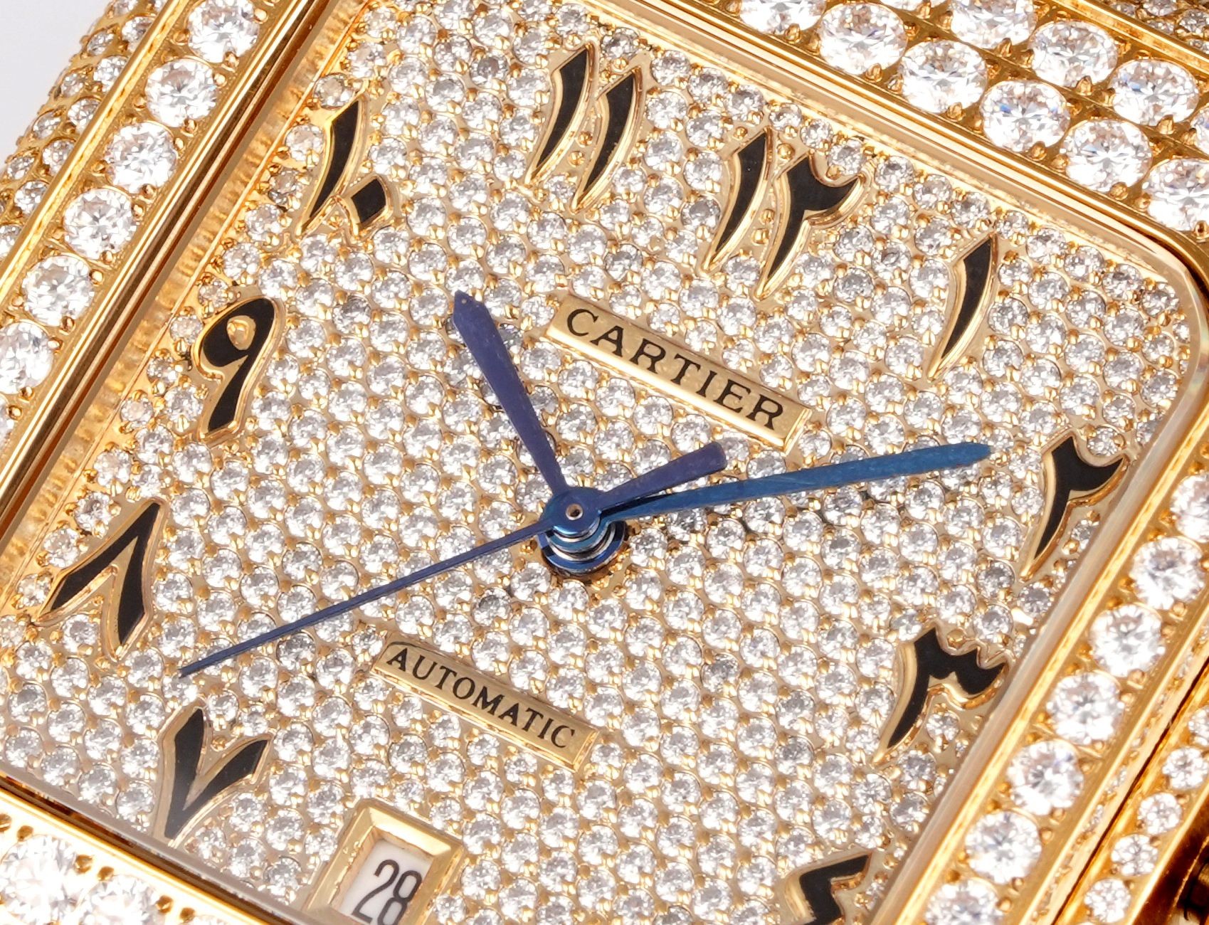 (Cartier) Custom-made full-diamond version of the Santos de Cartier collection