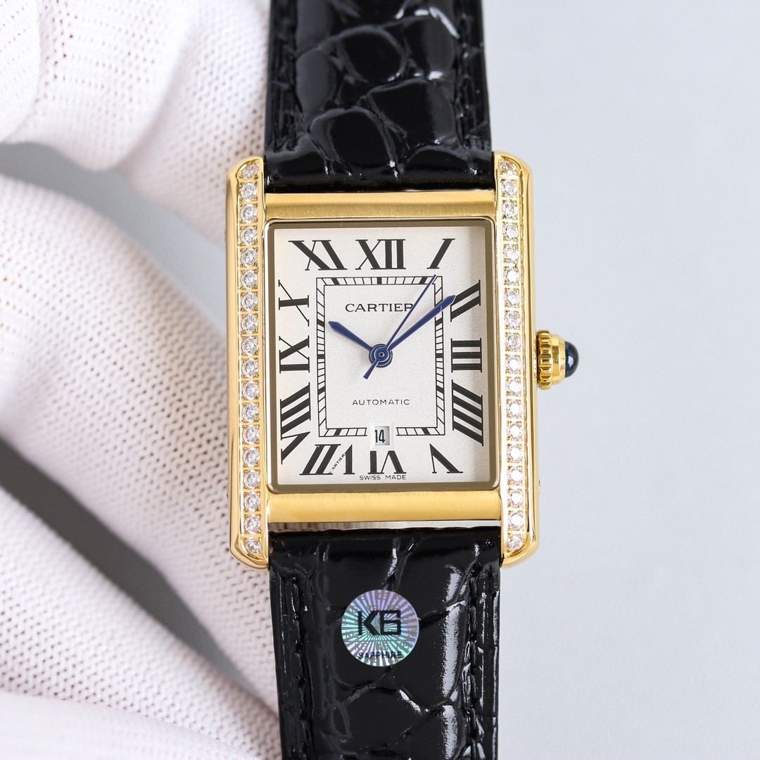 (Cartier) Men's automatic mechanical watch from the Tank collection.
